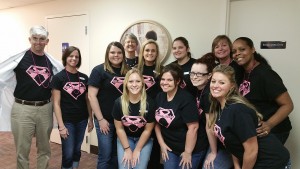 Staff at All About Women sporting their Eastside Striders team sponsor t-shirts. Every year we sponsor the team as they work to raise money and awareness for the American Cancer Society’s Making Strides Against Breast Cancer of Gainesville 5K walk.
